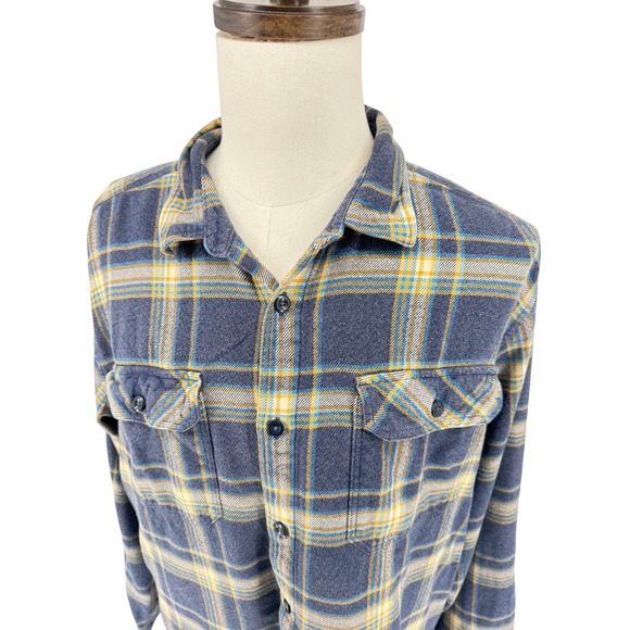 Patagonia Men's Organic Cotton Plaid Flannel Shirt XL Blue Yellow Workwear - Picture 2 of 13